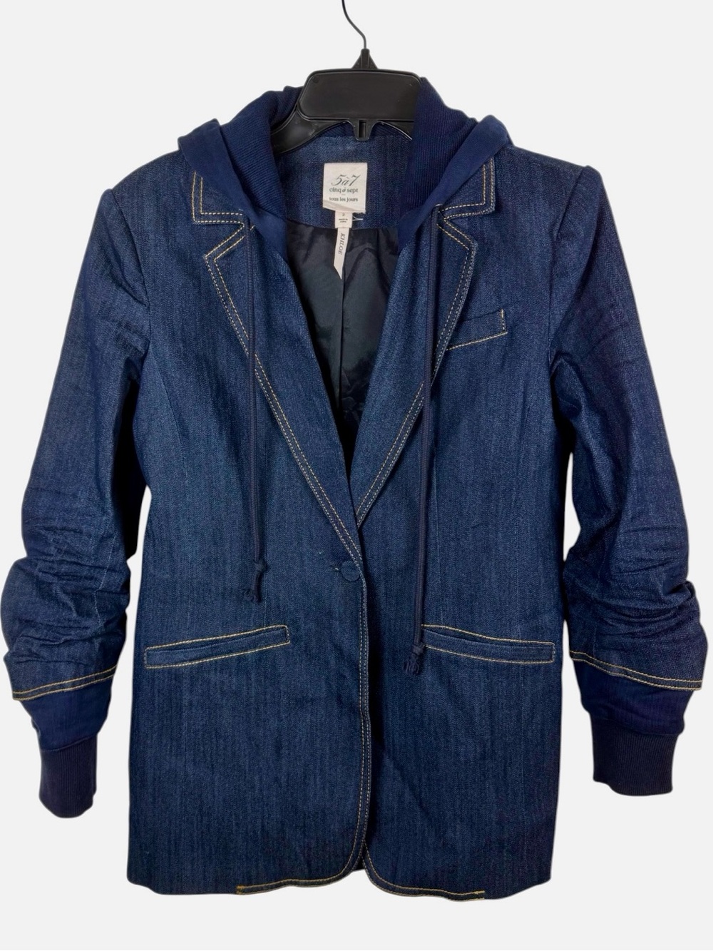 Cinq a Sept NWOT “Khloe” Women's Denim Mixed Media Indigo Jacket Size 2. - Picture 9 of 16